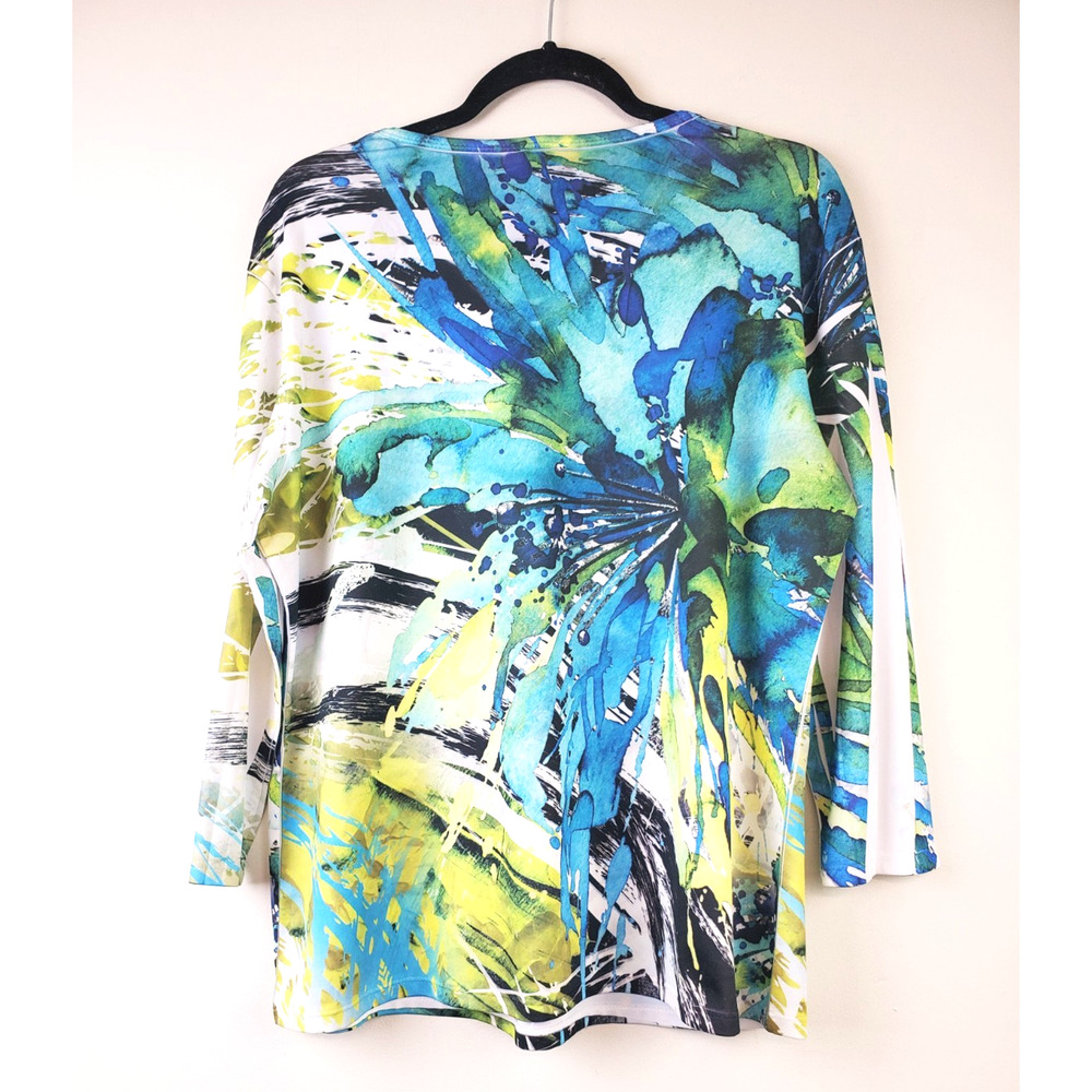 Jess & Jane‎ Womens Large Top Lagenlook Floral Bohemian White Abstract Colorful - Picture 4 of 9